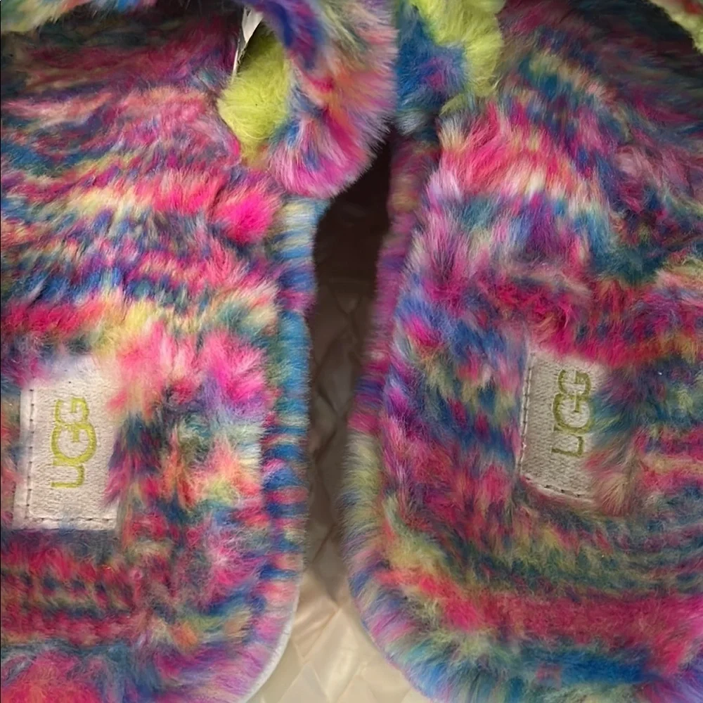 UGG Pink and Green Fuzzy Slippers